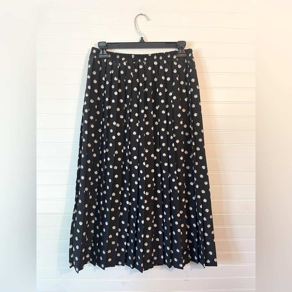 Vintage Leslie Fay Polka Dot Black and White Pleated Skirt Size 8